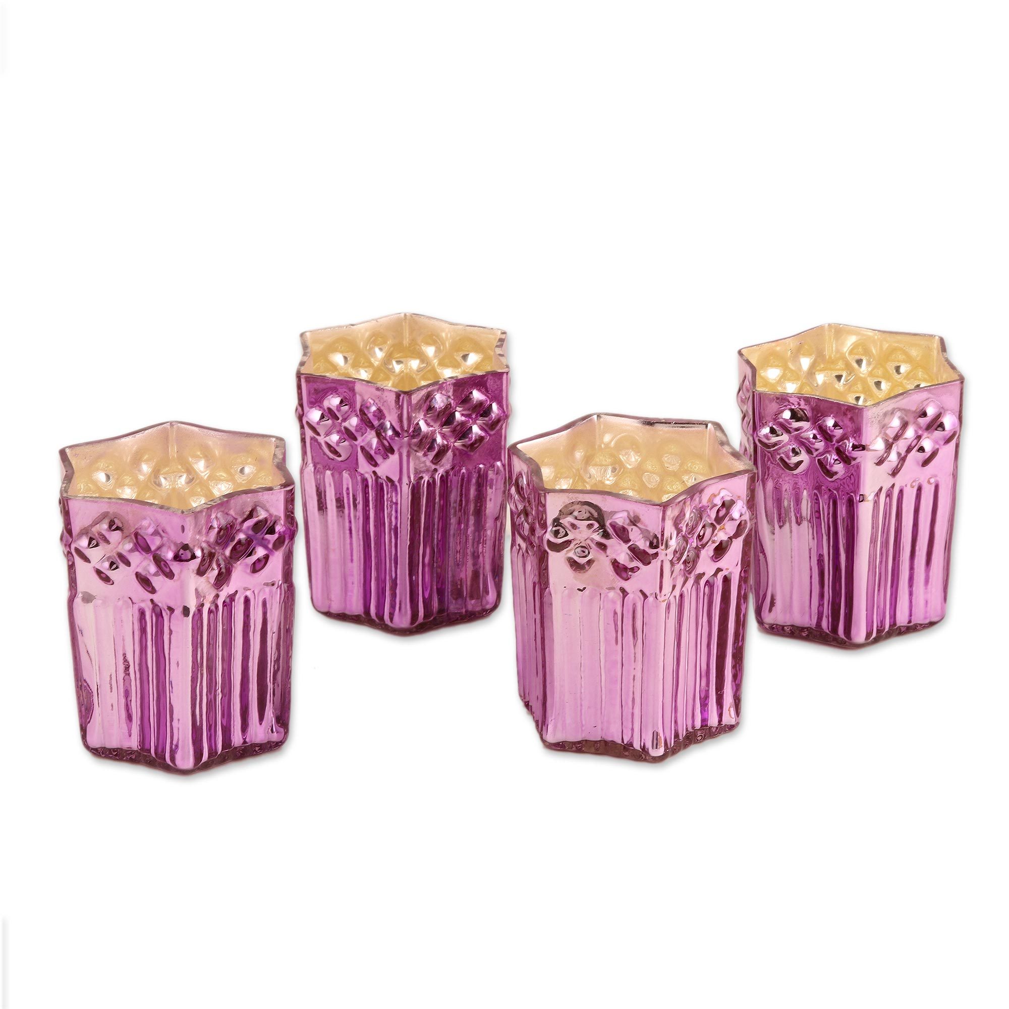 Festive Pink Glass Votive Candleholders (Set of 4) Party Lights NOVICA