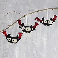 Wool felt ornaments, Mystic Bats (set of 3)