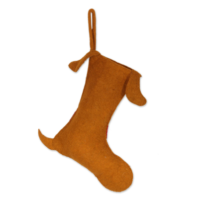 Weihnachtsstrumpf aus Wollfilz, 'Wuff - Süßer Wollfilz-Welpenhund Weihnachtsstrumpf