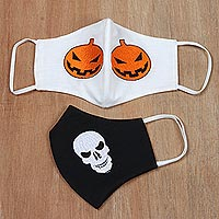 Baumwoll-Gesichtsmasken, „Spooky Halloween“ (Paar) – Gruseliges Halloween-Paar wiederverwendbarer Gesichtsmasken