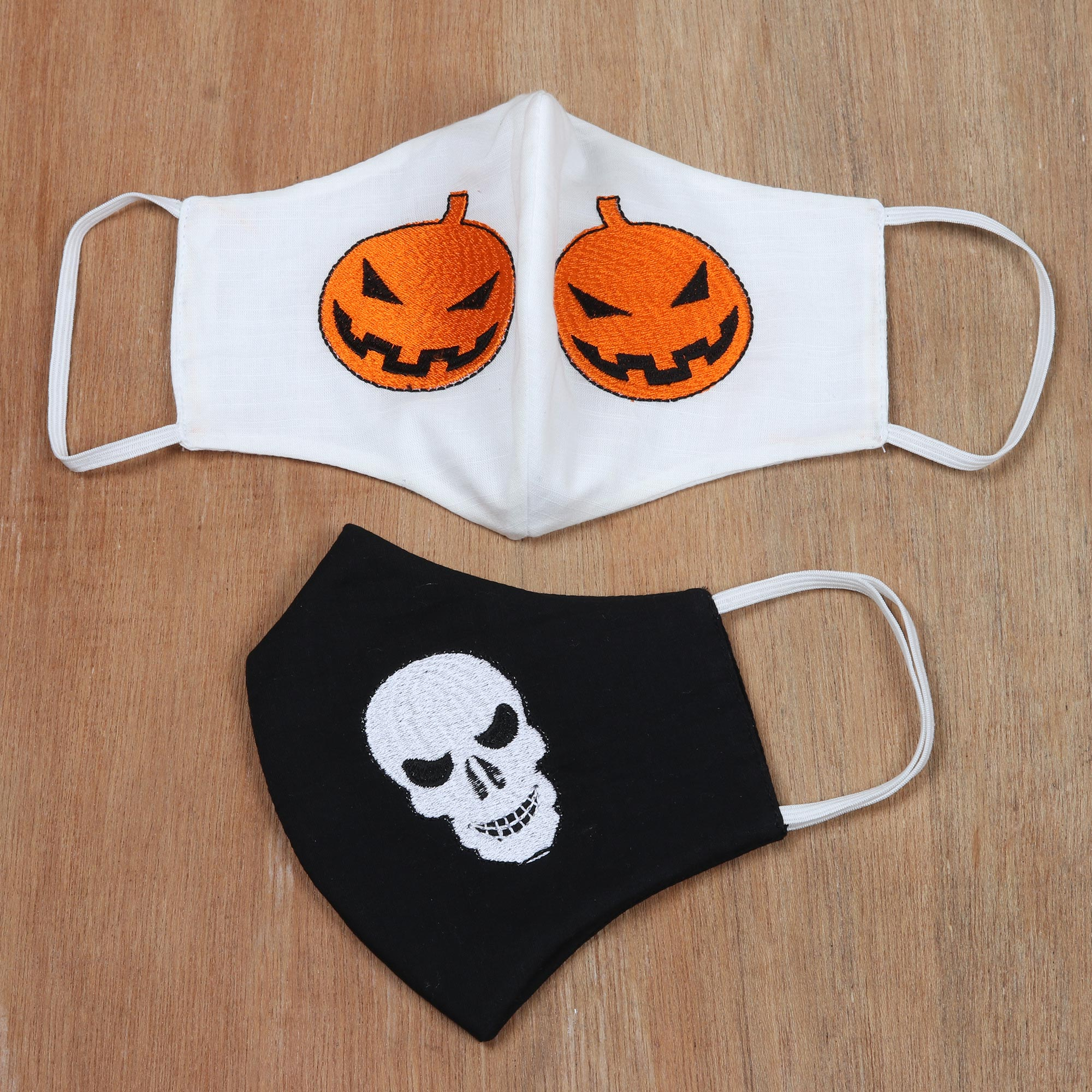 Spooky Halloween Pair of Reusable Face Masks - Spooky Halloween | NOVICA