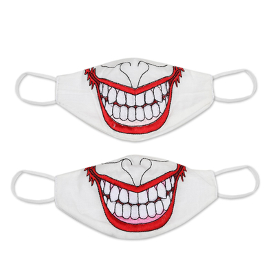 Cotton face masks, 'Spooky Clown' (pair) - Spooky Clown Smile Reusable Cotton Face Masks Pair
