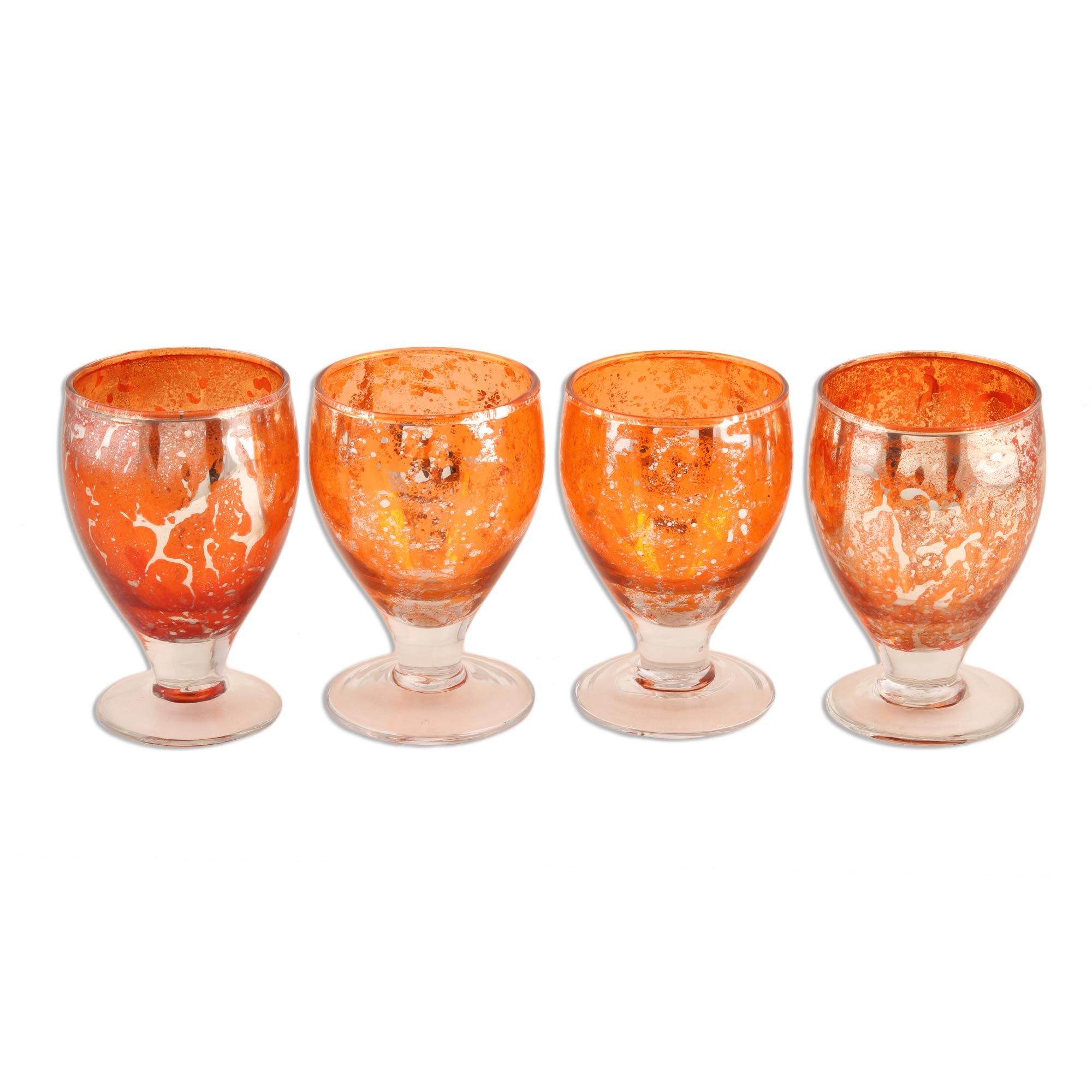 Set of 4 Orange Chalice Glass Votives Radiant Orange NOVICA