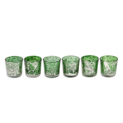 Glass votive candleholders, 'Timeless Glow in Green' (set of 6) - Set of 6 Green Glass Votives