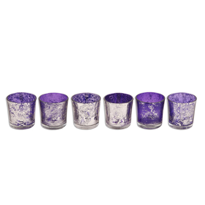 Glass votive candleholders, 'Timeless Glow in Purple' (set of 6) - Set of 6 Purple Glass Votives