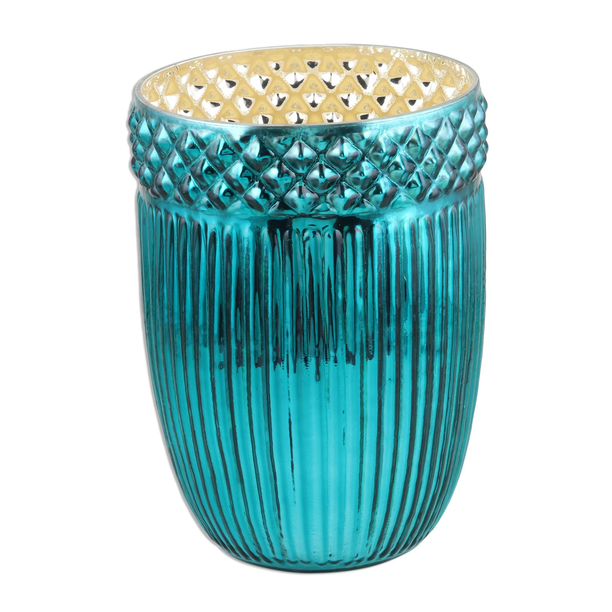 Teal Glass Molded Flower Vase Teal Flash NOVICA