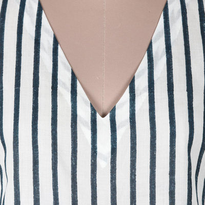 Lockere Viskosebluse mit Blockdruck - Handgefertigte ärmellose Bluse aus gestreifter Viskose