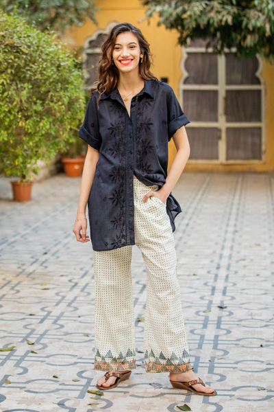 Block-printed cotton pants, Summer Elegance