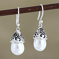 Cultured pearl dangle earrings, 'Pearl Tears' - Artisan Crafted Cultured Freshwater Pearl Dangle Earrings