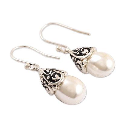Cultured pearl dangle earrings, 'Pearl Tears' - Artisan Crafted Cultured Freshwater Pearl Dangle Earrings