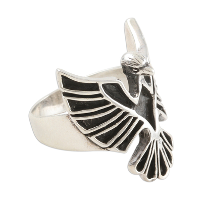 Men's sterling silver ring, 'Eagle Fantasy' - Men's Hand Crafted Sterling Silver Eagle Ring