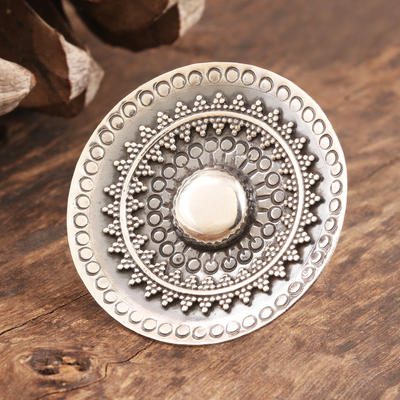 Sterling silver cocktail ring, Round Mandala