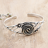 Sterling silver cuff bracelet, 'Darling Buds of May' - Sterling Silver Rose Cuff Bracelet