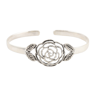 Hand Crafted Sterling Silver Rose Cuff Bracelet