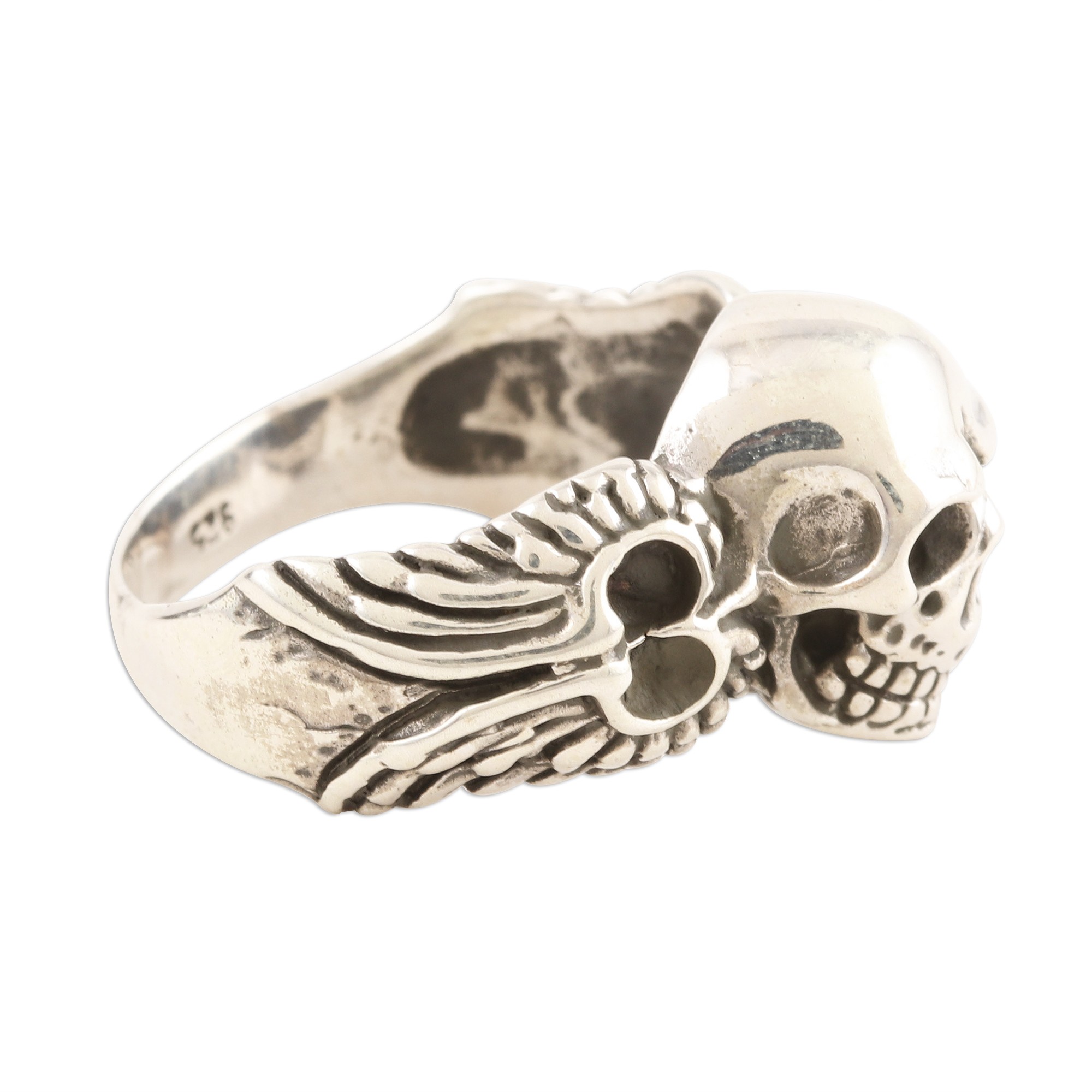 Unisex Handcrafted Sterling Silver Winged Skull Ring Skull On Wings
