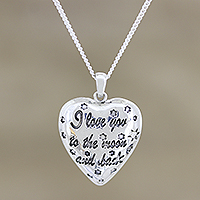 Sterling silver pendant necklace, 'Moon Promise' - Sterling Silver Puffed Heart Pendant Necklace