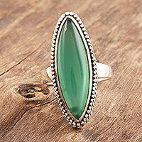Marquise Green Onyx Cabochon Sterling Silver Cocktail Ring,'Gleaming Green'