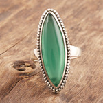 Onyx cocktail ring, 'Gleaming Green' - Marquise Green Onyx Cabochon Sterling Silver Cocktail Ring