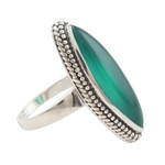 Onyx cocktail ring, 'Gleaming Green' - Marquise Green Onyx Cabochon Sterling Silver Cocktail Ring