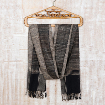 Silk shawl, 'Moondance' - Hand Made Fringed Silk Shawl from India