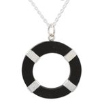 Sterling silver and ebony wood pendant necklace, 'Bright Ring' - Hand Crafted Sterling Silver and Ebony Wood Pendant Necklace