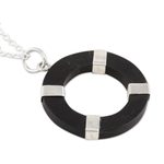 Sterling silver and ebony wood pendant necklace, 'Bright Ring' - Hand Crafted Sterling Silver and Ebony Wood Pendant Necklace