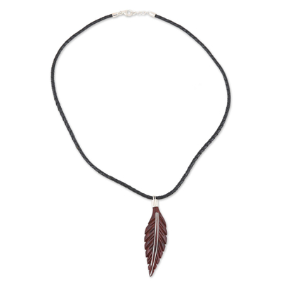 Ebony wood pendant necklace, 'Silver Veins' - Ebony Wood and Sterling Silver Pendant Necklace