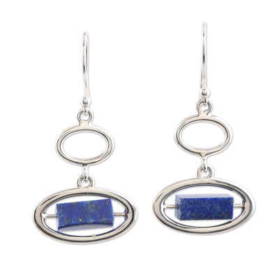Lapis lazuli dangle earrings, 'Ocean Mirror in Blue' - Hand Made Lapis Lazuli Dangle Earrings