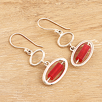 Onyx dangle earrings, 'Ocean Mirror in Red' - Hand Crafted Red Onyx Dangle Earrings