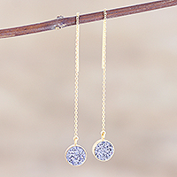Gold plated druzy quartz threader earrings, Hanging Star in Titanium