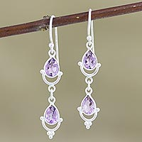 Amethyst dangle earrings, 'Royal Rain' - Artisan Made Amethyst Sterling Silver Dangle Earrings