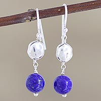 Lapis lazuli dangle earrings, 'Song of Paradise in Blue' - Hand Crafted Lapis Lazuli Dangle Earrings