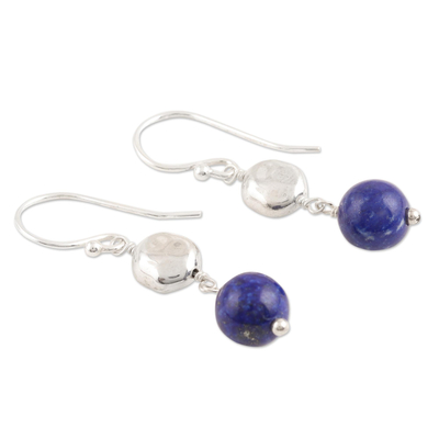 Lapis lazuli dangle earrings, 'Song of Paradise in Blue' - Hand Crafted Lapis Lazuli Dangle Earrings