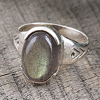 Labradorite cocktail ring, 'Mysterious Waters' - Handmade Labradorite and Sterling Silver Cocktail Ring