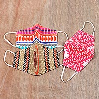 Cotton blend jacquard face masks, 'Happy Color' (set of 3) - 3 Artisan Handmade Cotton Jacquard Face Masks from India