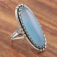 Chalcedony cocktail ring, 'Crowned in Glory in Blue' - Oval Cabochon of Blue Chalcedony Cocktail Ring