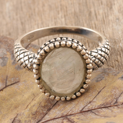 Rainbow moonstone single-stone ring, 'Sparkling Mist' - Checkerboard Faceted Rainbow Moonstone Sterling Silver Ring