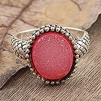 Drusy single-stone ring, 'Sparkling Pink' - Round Drusy Cabochon Sterling Silver Ring