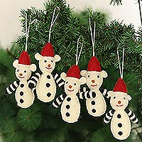 Wool felt ornaments, 'Snow Elves' (set of 5) - Set of 5 Handcrafted Wool Felt Snow Elves Ornaments