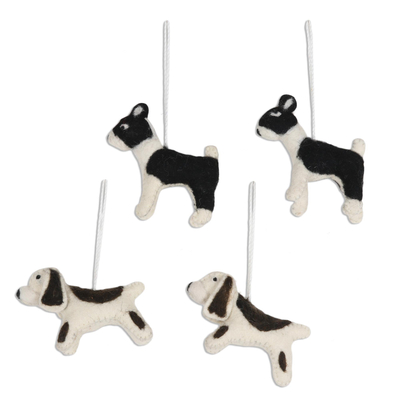 Wool felt ornaments, 'Sit, Stay, Heel' (set of 4) - Set of 4 Wool Felt Dog Ornaments