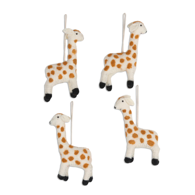 Wool felt ornaments, 'Cheerful Giraffes' (set of 4) - Set of 4 Giraffe Wool Felt Ornaments