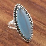 Chalcedony cocktail ring, 'Sky Royal' - Marquise Bezel Set Blue Chalcedony Cabochon Cocktail Ring
