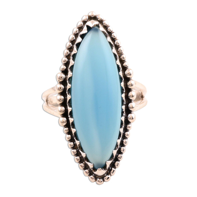 Marquise Bezel Set Blue Chalcedony Cabochon Cocktail Ring