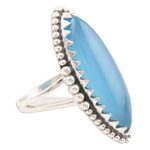Chalcedony cocktail ring, 'Sky Royal' - Marquise Bezel Set Blue Chalcedony Cabochon Cocktail Ring