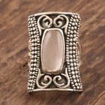 Rose quartz cocktail ring, 'Royal Oblong in Pink' - Oblong Rose Quartz Sterling Silver Cocktail Ring