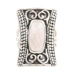 Rose quartz cocktail ring, 'Royal Oblong in Pink' - Oblong Rose Quartz Sterling Silver Cocktail Ring