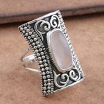 Rose quartz cocktail ring, 'Royal Oblong in Pink' - Oblong Rose Quartz Sterling Silver Cocktail Ring