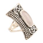 Rose quartz cocktail ring, 'Royal Oblong in Pink' - Oblong Rose Quartz Sterling Silver Cocktail Ring