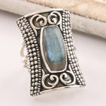 Labradorite cocktail ring, 'Royal Oblong in Grey' - Oblong Labradorite Sterling Silver Cocktail Ring