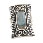 Labradorite cocktail ring, 'Royal Oblong in Grey' - Oblong Labradorite Sterling Silver Cocktail Ring
